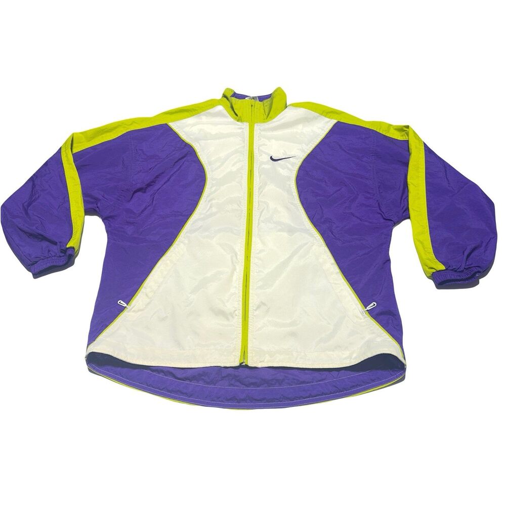 Vintage 90s NIKE Retro Windbreaker Jacket Zip Up Purple White Color Block Size S